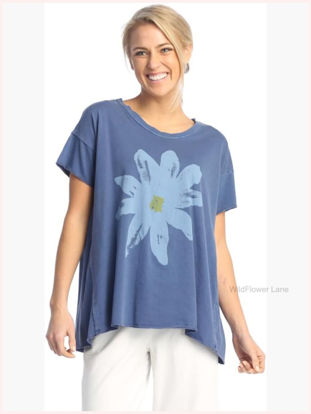 Round Neck Weekend Top - Open Shoulder, Cotton, Relaxed Fit, Floral Pattern